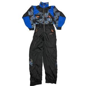 Rare Vintage Rucanor Ski Suit snow bib  XL Black Blue